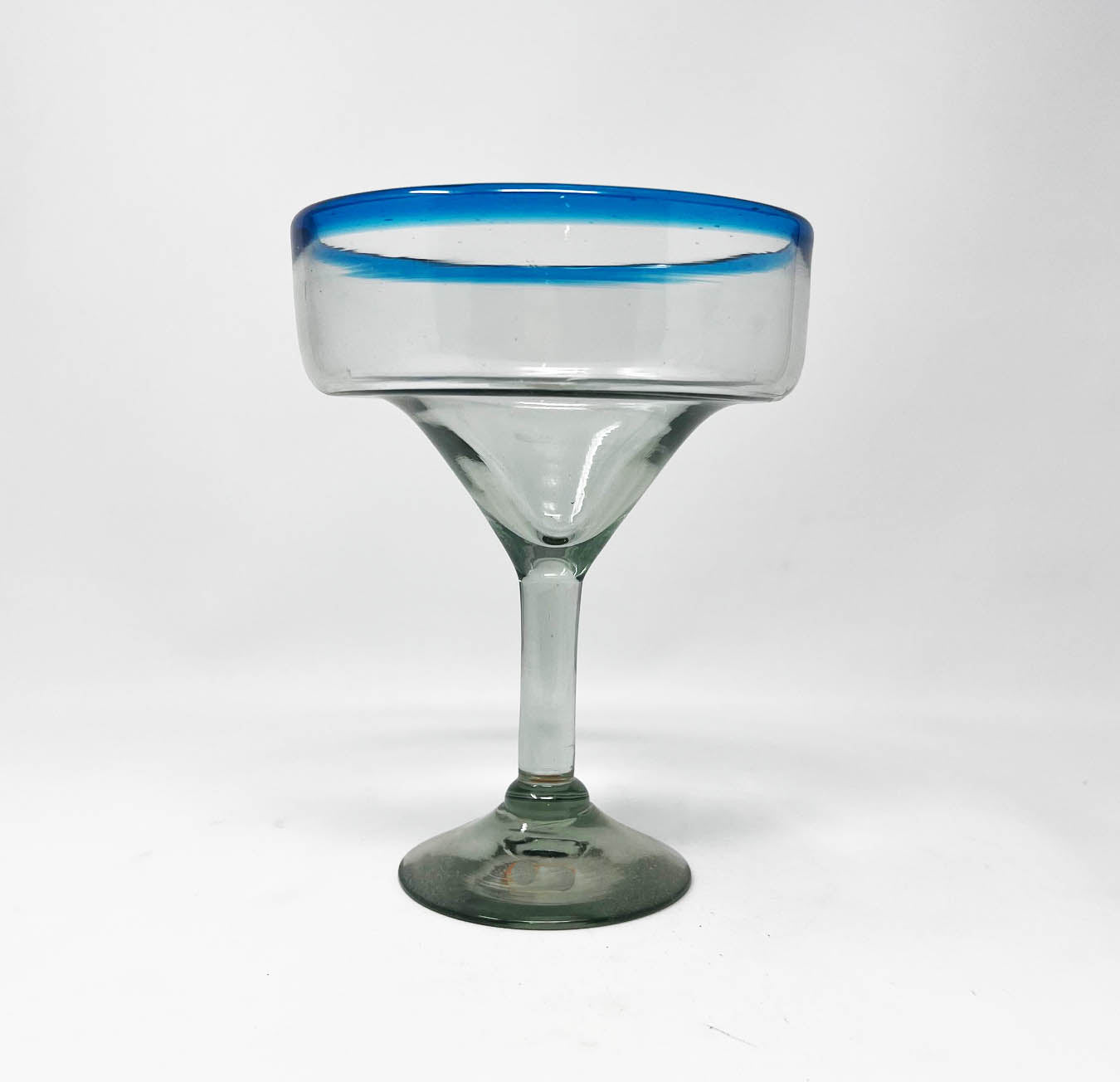 Blue Rim Hand-Blown Martini/Margarita Glass 4 oz -6” Tall -Small