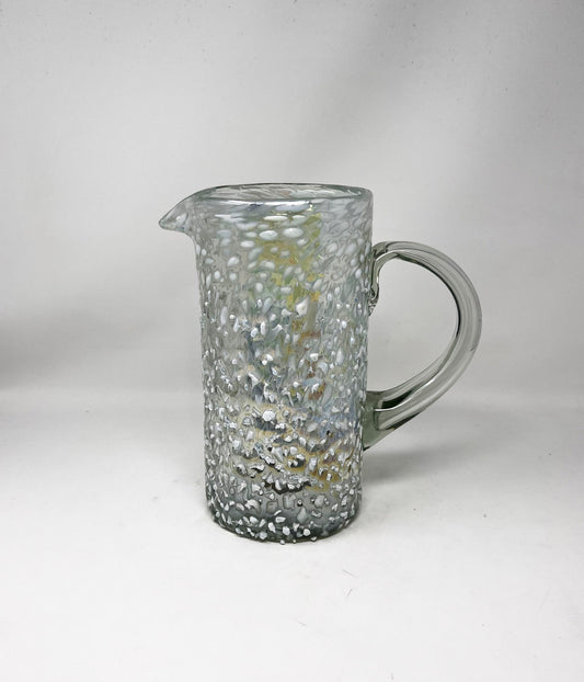 64 oz Hand Blown Glass Pitcher - Tall White Graniti