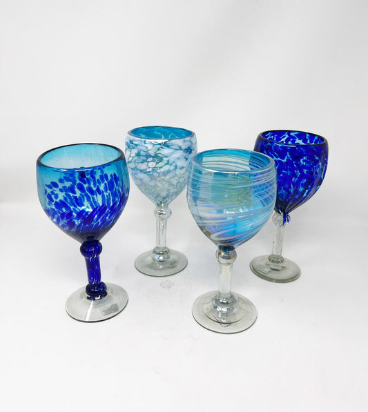 4 Hand Blown Wine Glasses - The Blues 24 Collection