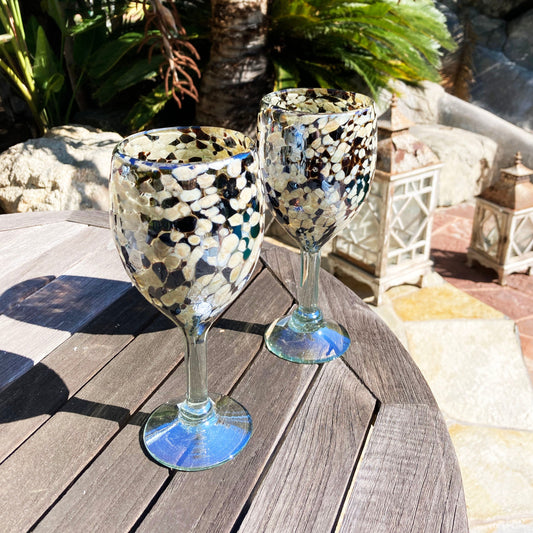 Hand Blown Wine Glass - Mocha/Tan Confetti