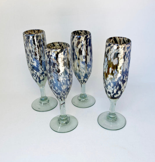 Hand Blown Champagne Glass - Mocha/Tan Confetti