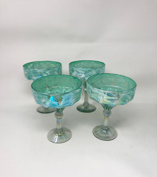 Hand Blown Margarita Glass - Aegean Green Iridescent