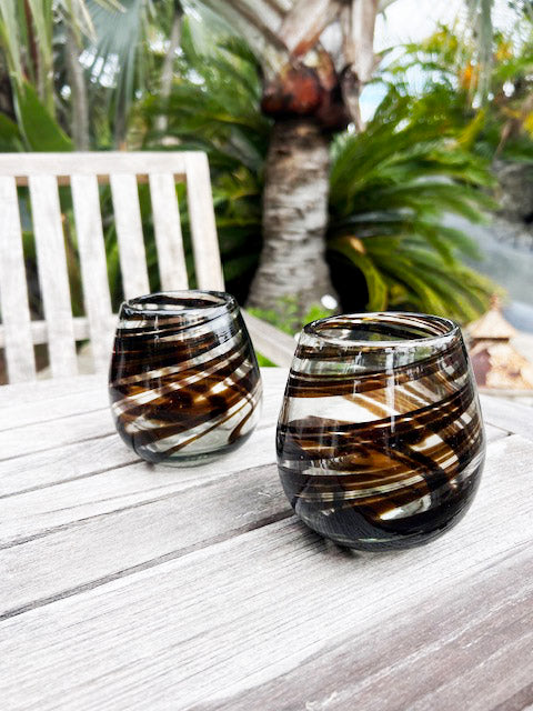 Stemless Wine Glass - Brown Swirl