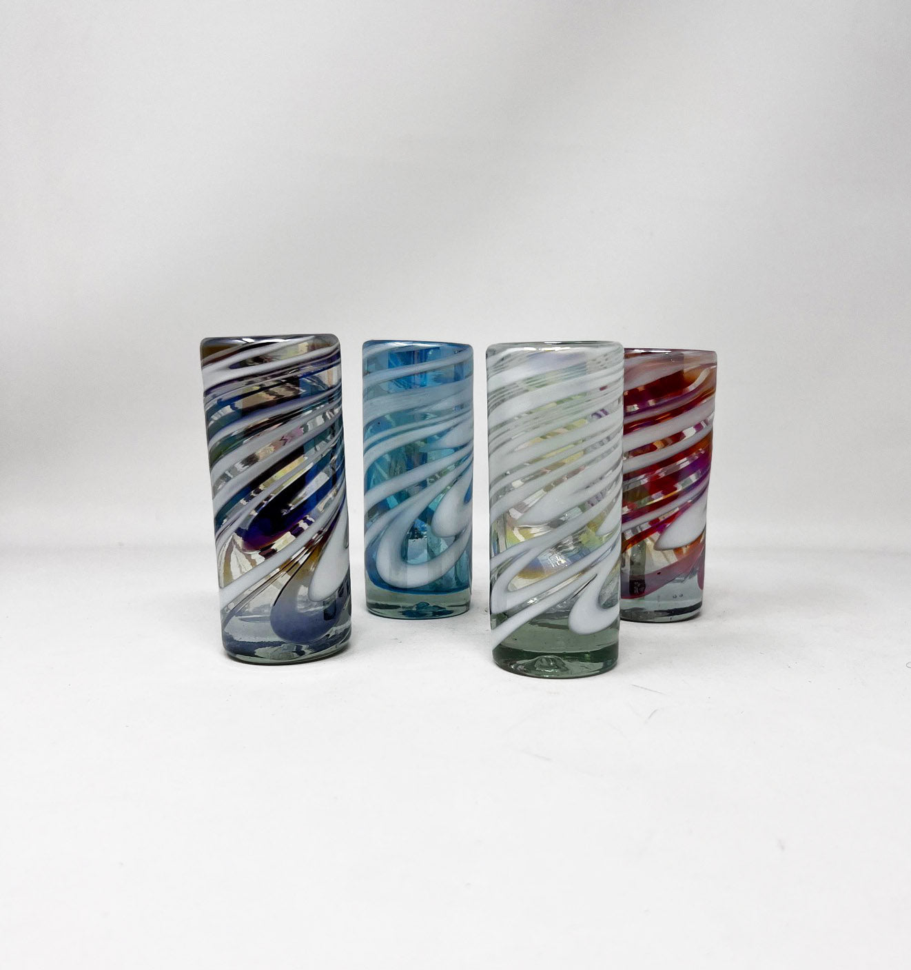 4 Hand Blown Shot Glasses - The Cotton Candy Collection (Iridescent)