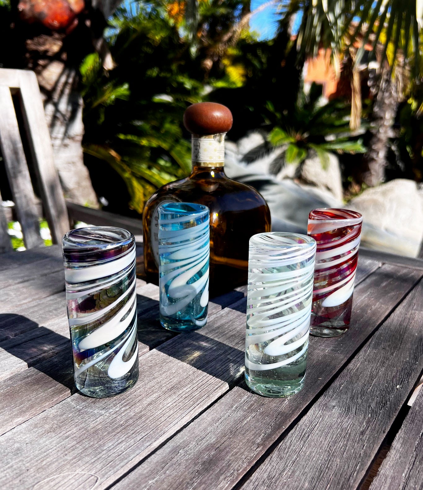 4 Hand Blown Shot Glasses - The Cotton Candy Collection (Iridescent)