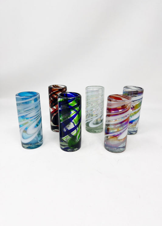 6 Hand Blown Shot Glasses - Swirl 6 Collection