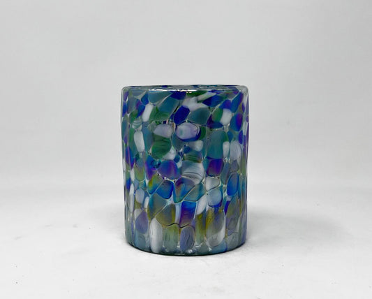 Hand Blown Low Ball Tumbler Glass - Aegean Blue Iridescent