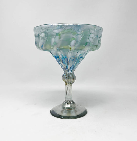 Hand Blown Margarita Glass - Aegean Green Iridescent