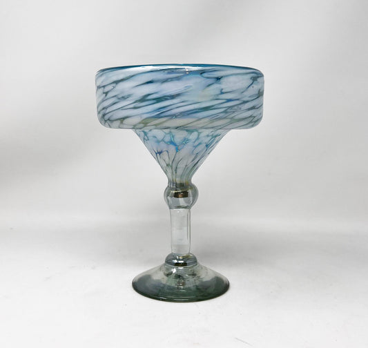 Hand Blown Margarita Glass - Blue Ice Iridescent