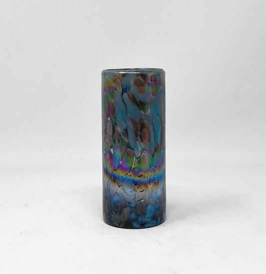 Hand Blown Shot Glass - Blue Chocolate Iridescent Confetti