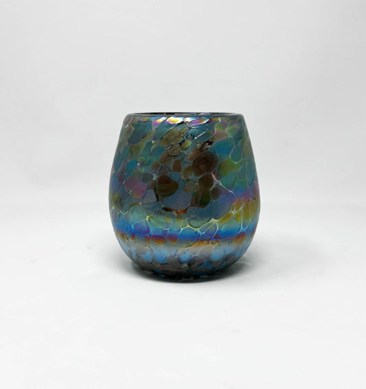 Stemless Wine Glass - Blue Chocolate Iridescent Confetti