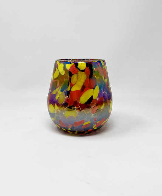 Stemless Wine Glass - Red/Orange Iridescent Confetti