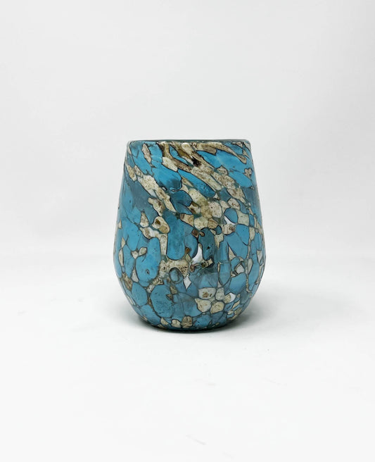 Stemless Wine Glass - Teal/Tan Confetti