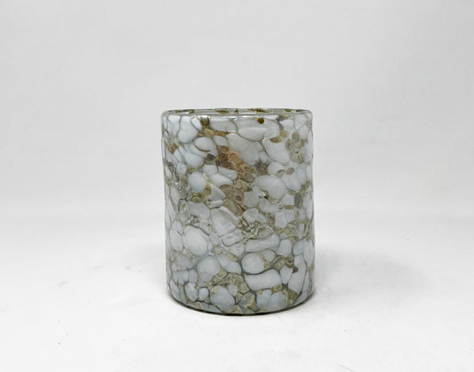 Hand Blown Low Ball Tumbler Glass - White/Tan Confetti