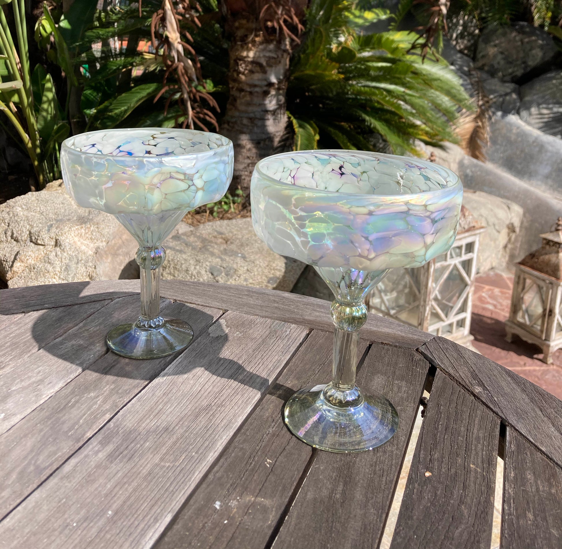 2 Stemless Wine Glasses and 2 Margarita Glasses White Lustre 