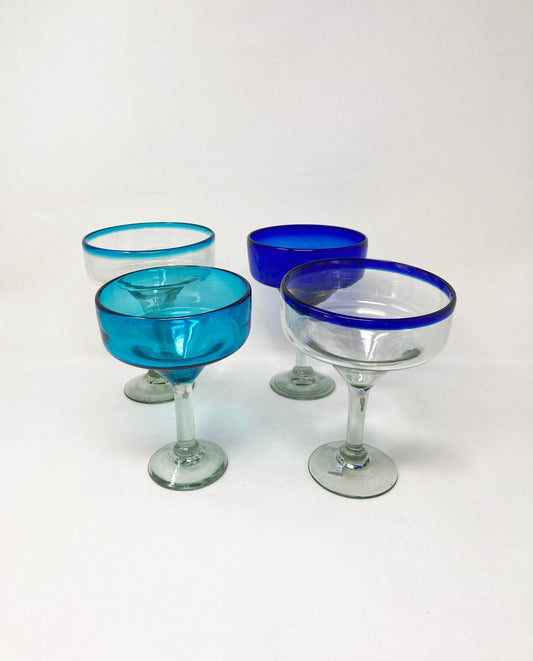 4 Hand Blown Margarita Glasses - The Blues Collection - Blue Dorado Designs