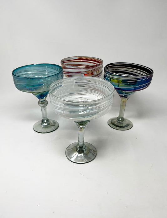 4 Hand Blown Margarita Glasses - The Cotton Candy Collection (Iridescent)