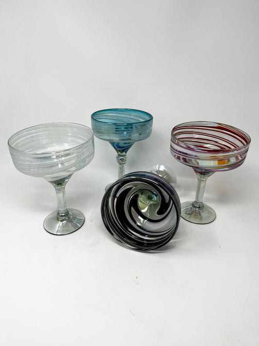 4 Hand Blown Margarita Glasses - The Cotton Candy Collection (Iridescent)