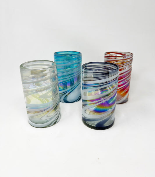 4 Hand Blown Water Glass - Cotton Candy Collection (Iridescent) - Blue Dorado Designs